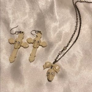 Tarina Tarantino skull earrings and necklace